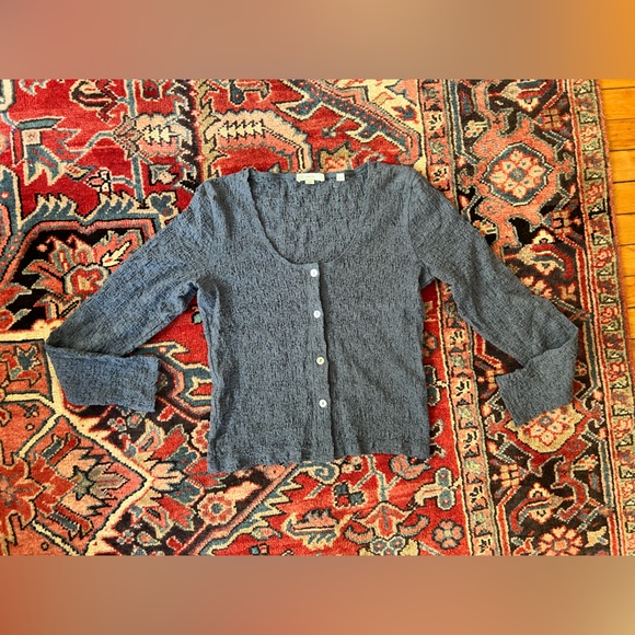 Vince Smocked Long Sleeve Button Front Top in Steel Blue— Womens Medium - Picture 5 of 11